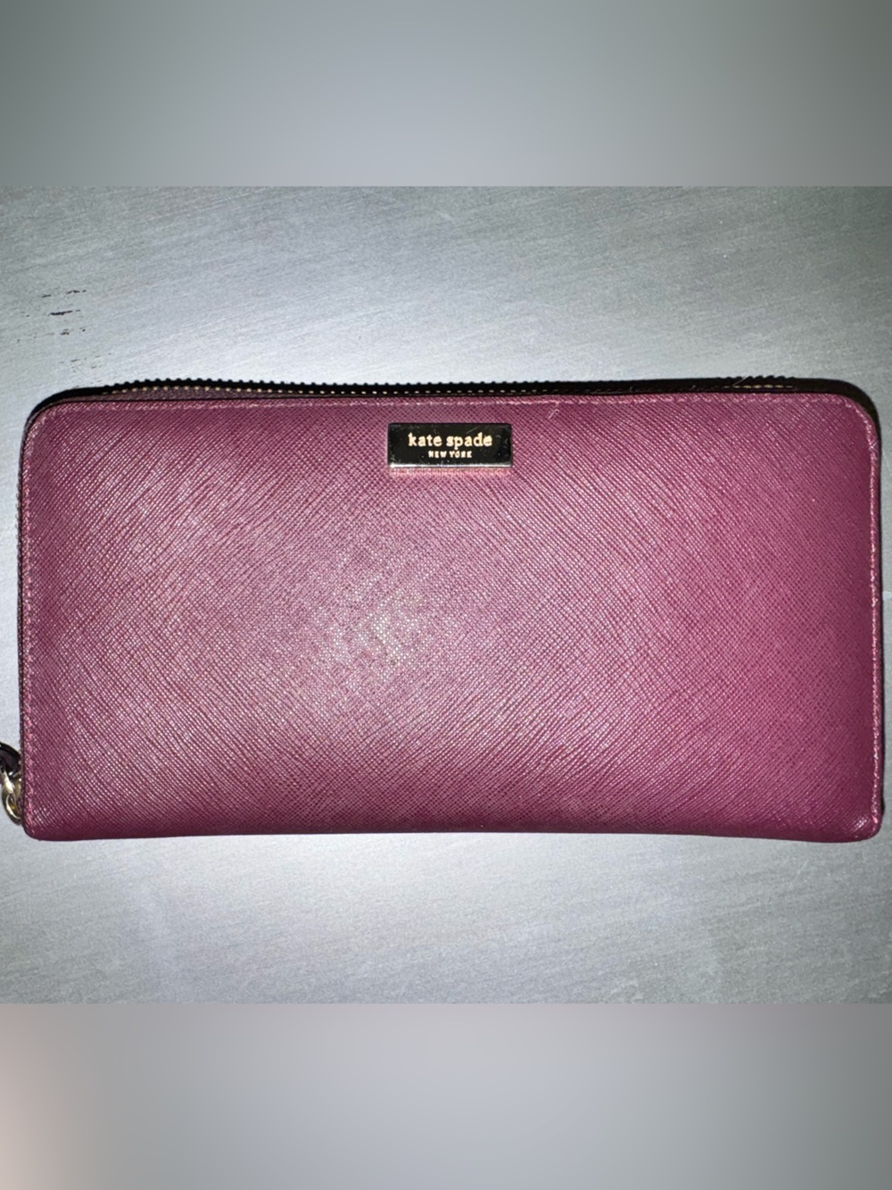 Kate Spade Plum Saffiano Leather long zip-around wallet with gold hardware - EUC